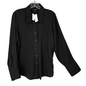 Banana Republic Side Ruched Black Button Front Blouse NWT Size XL